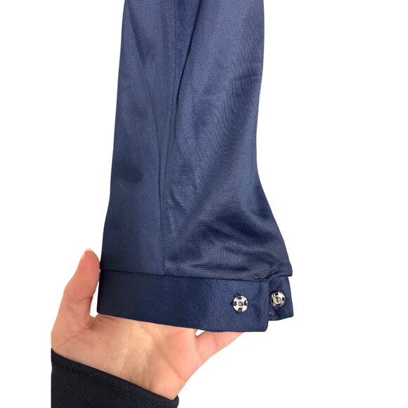 Vintage Blue Swan Nylon Satinette Button-Up Shirt Bodysuit With Pointed Collar L - Picture 6 of 13